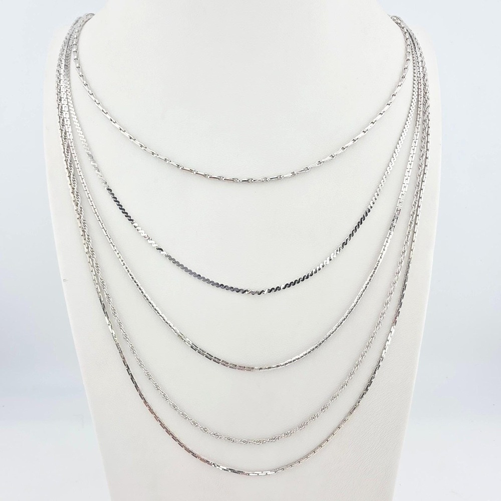 Vintage MONET 5 Chain Necklace Hermas Miami Square Rope Venetian Silver Tone 28"